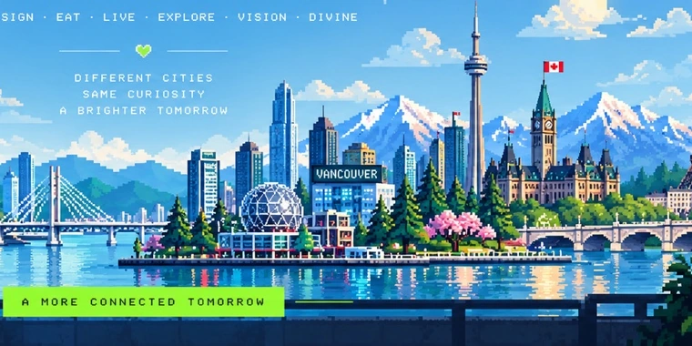 Vancouver landmarks and blue water, a detail from the MIJAYDA artwork